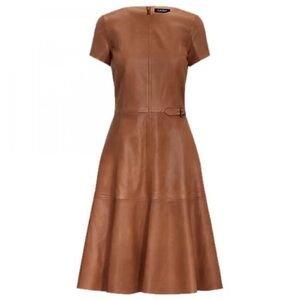 Ralph Lauren Brown Leather Midi Dress